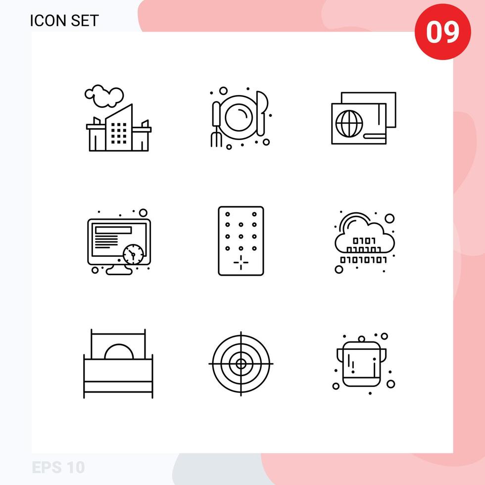 Set of 9 Modern UI Icons Symbols Signs for binary remote pass control time Editable Vector Design Elements