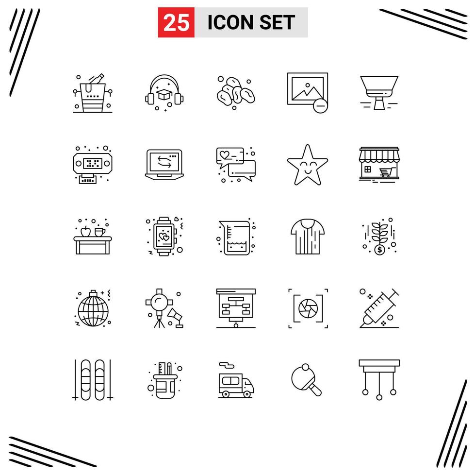 25 User Interface Line Pack of modern Signs and Symbols of connection paint brush fruit paint photo Editable Vector Design Elements