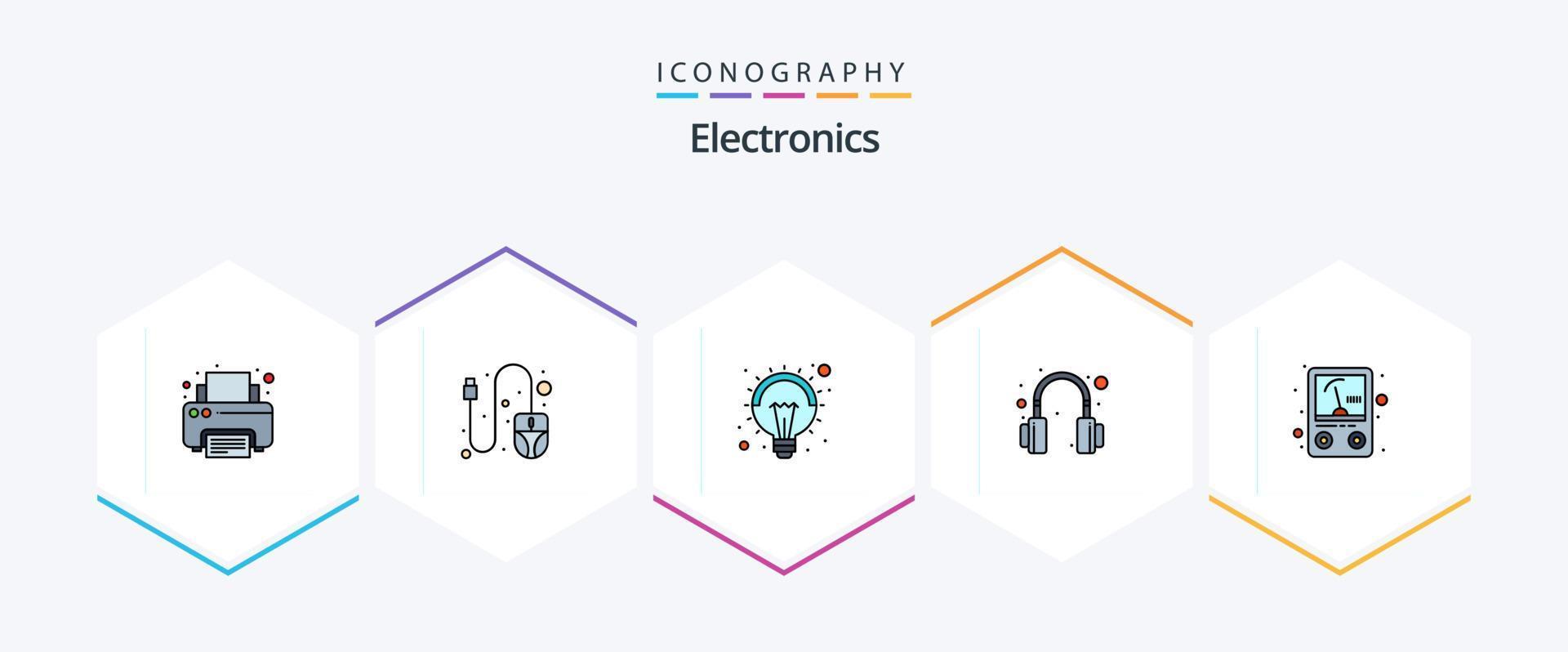 electrónica 25 línea de relleno icono paquete incluso . metro. idea. amperio. auriculares vector