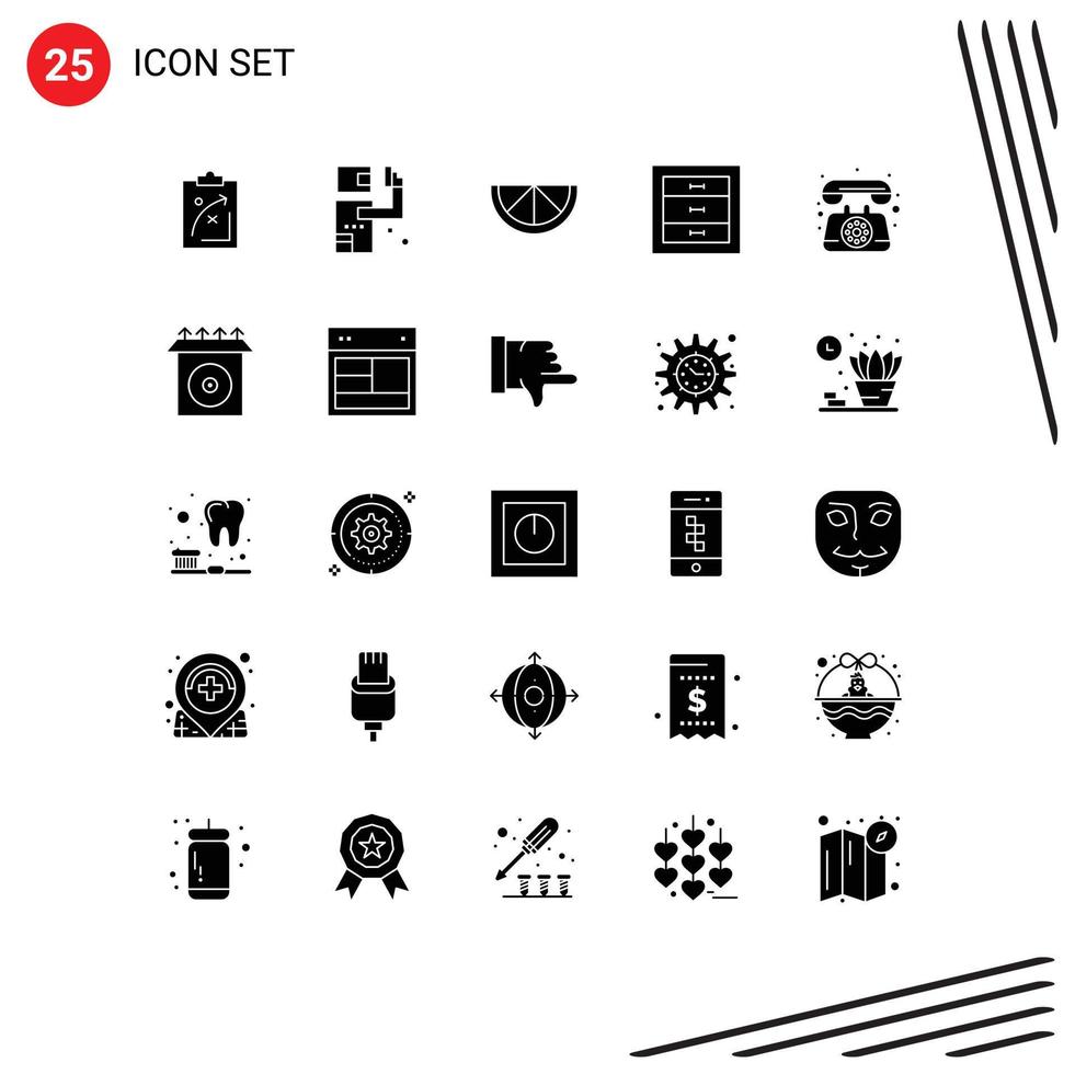 Universal Icon Symbols Group of 25 Modern Solid Glyphs of phone interior kill drawer boxes Editable Vector Design Elements