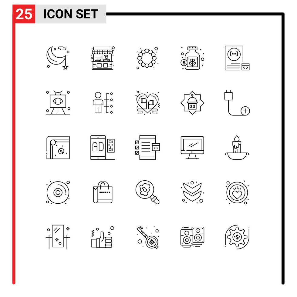 línea paquete de 25 universal símbolos de codificación ahorros calle dinero moneda editable vector diseño elementos
