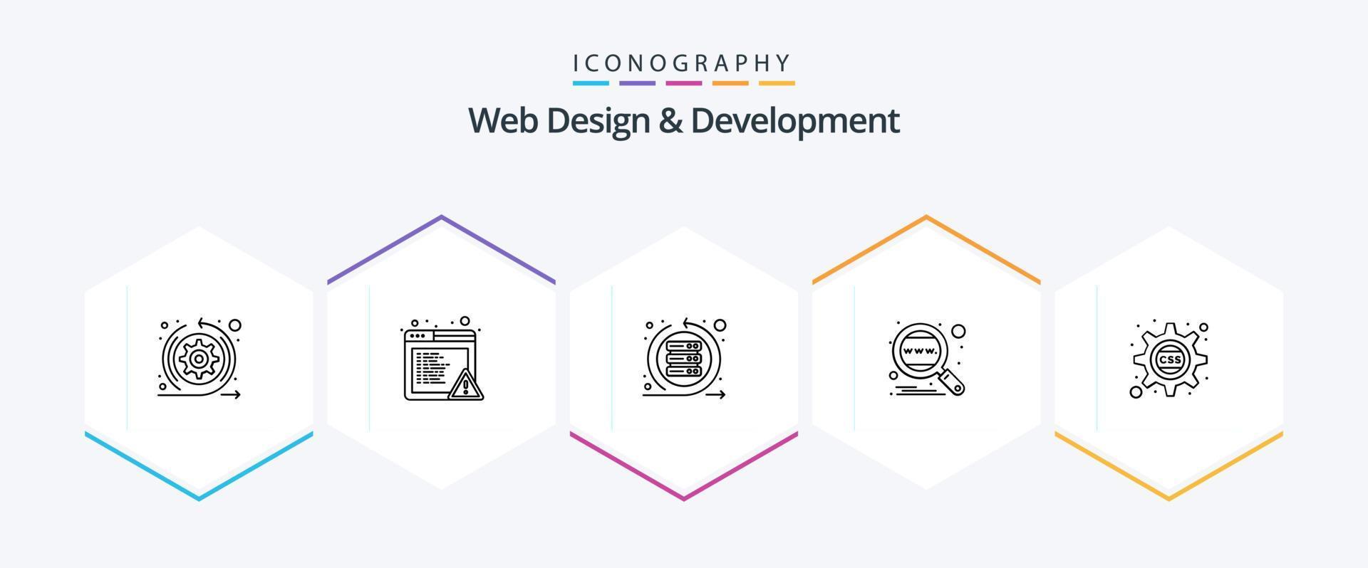 Web Design And Development 25 Line icon pack including cascading. search. iteration. global. analysis vector