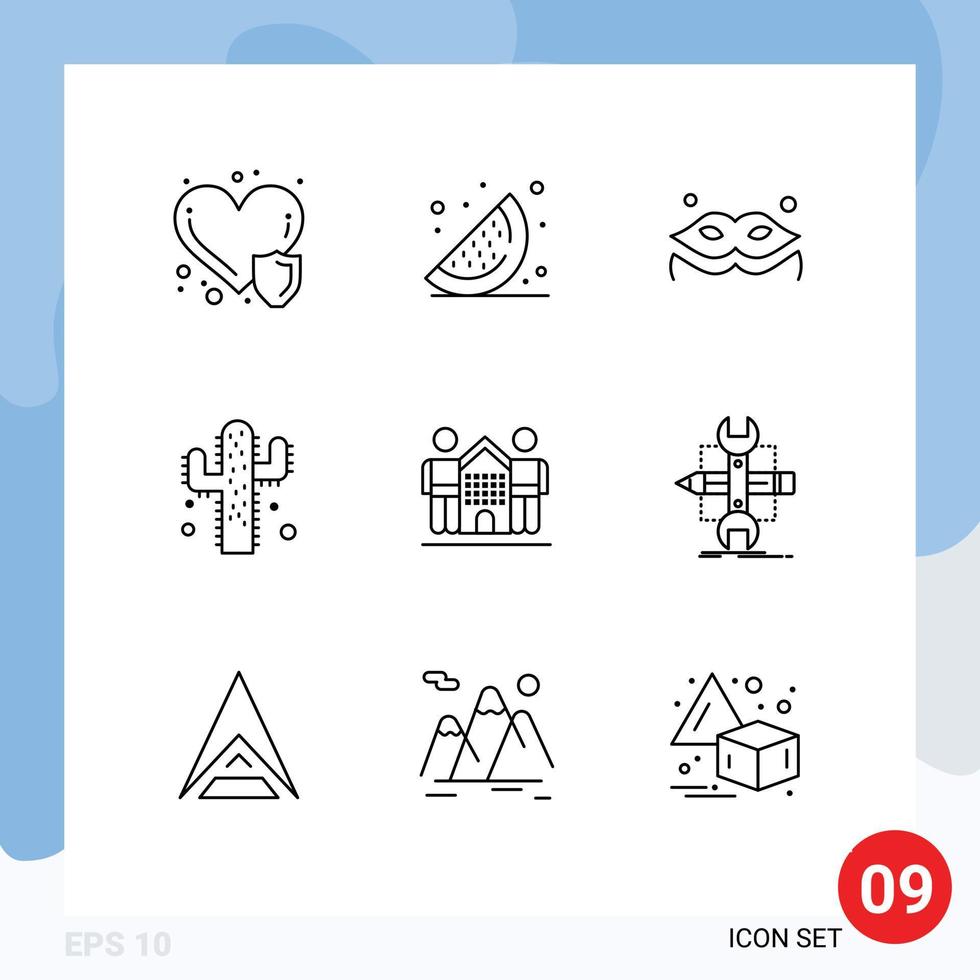 9 Outline concept for Websites Mobile and Apps life friends mask friendly farming Editable Vector Design Elements