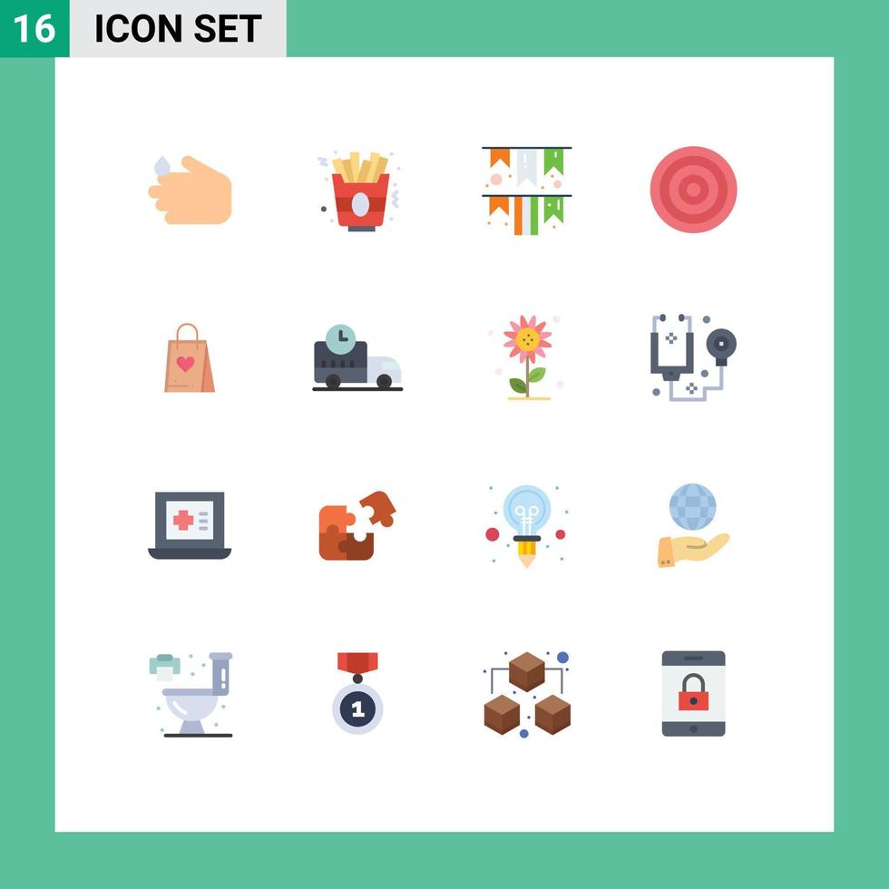 16 User Interface Flat Color Pack of modern Signs and Symbols of gift shopping garland sport dart Editable Pack of Creative Vector Design Elements
