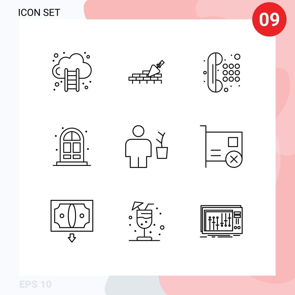 9 Thematic Vector Outlines and Editable Symbols of human avatar communication door home Editable Vector Design Elements