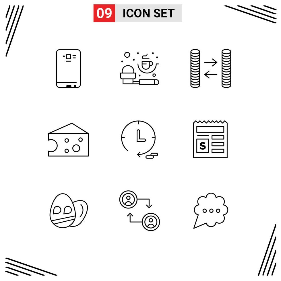 9 Universal Outlines Set for Web and Mobile Applications watch marketing powder dairy breakfast Editable Vector Design Elements