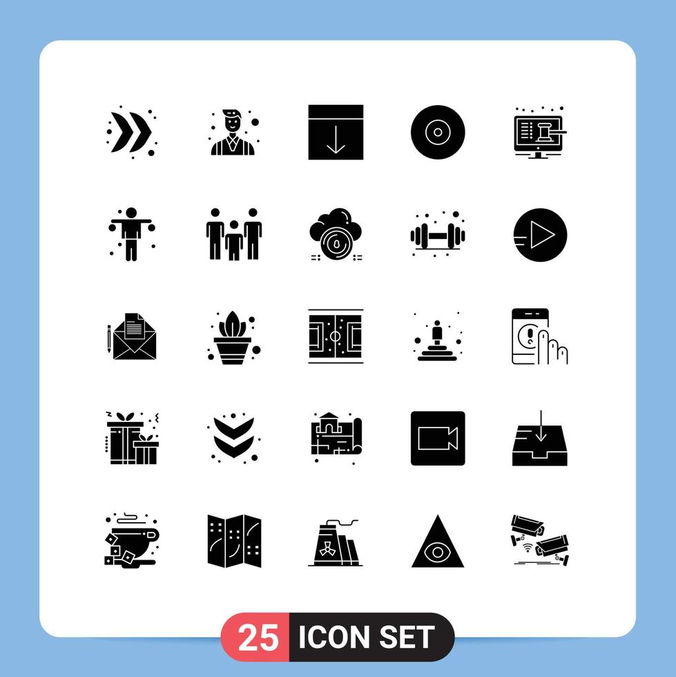 User Interface Pack of 25 Basic Solid Glyphs of online disc arrange ray page Editable Vector Design Elements