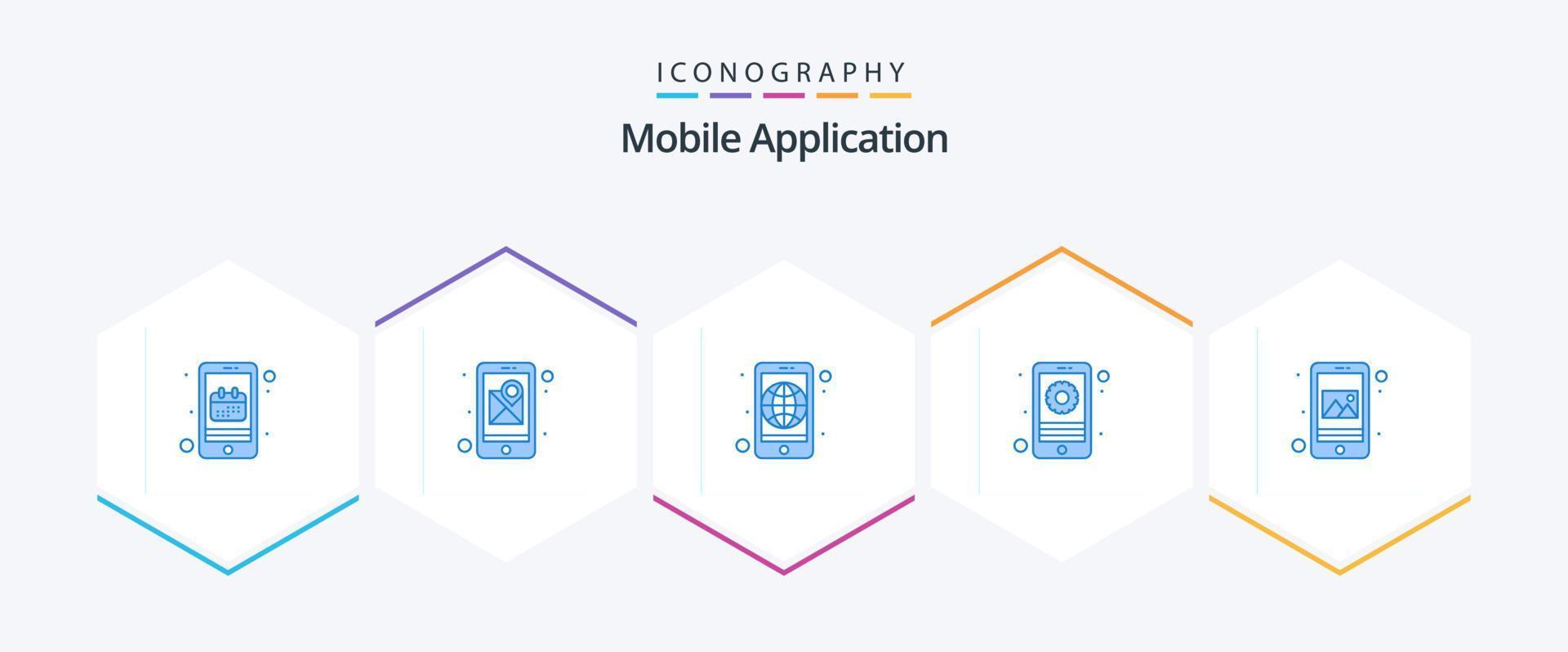 Mobile Application 25 Blue icon pack including application. app. worldwide. setting. gear vector