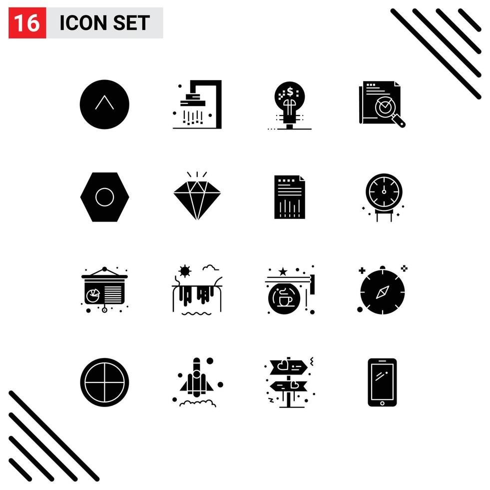 Set of 16 Vector Solid Glyphs on Grid for settings layout finance page search search Editable Vector Design Elements