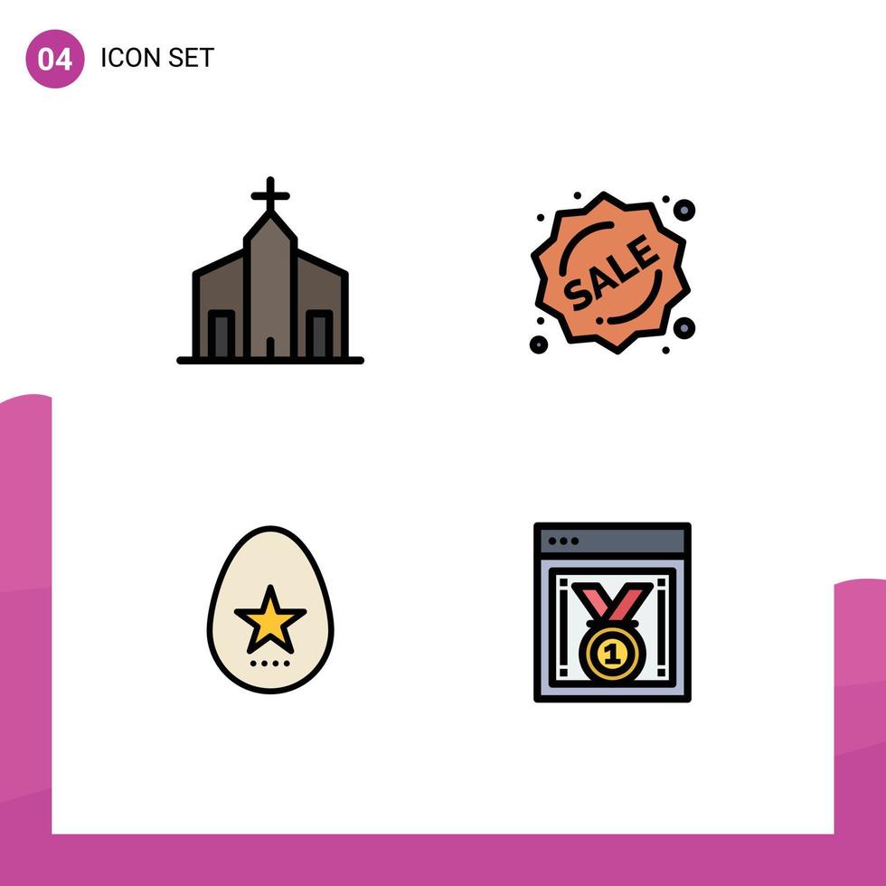 Group of 4 Modern Filledline Flat Colors Set for building egg historic label holiday Editable Vector Design Elements