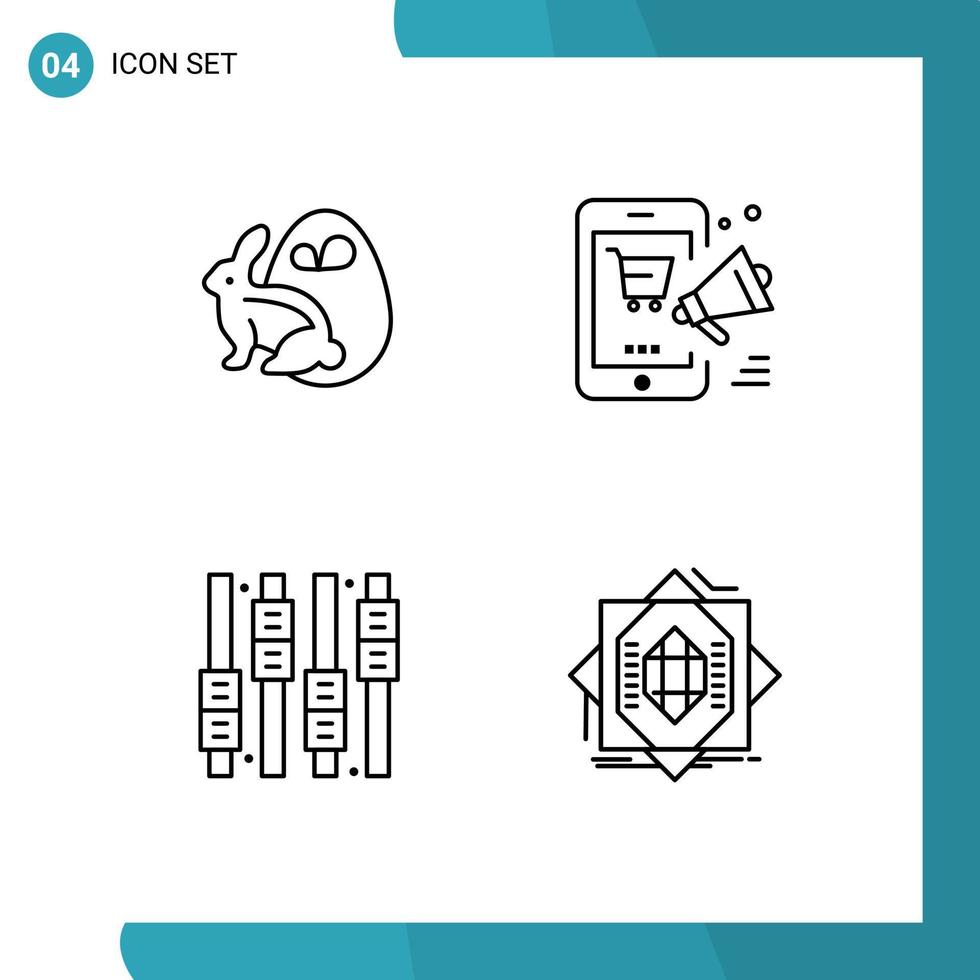 Set of 4 Modern UI Icons Symbols Signs for egg control rabbit shopping equalizer Editable Vector Design Elements