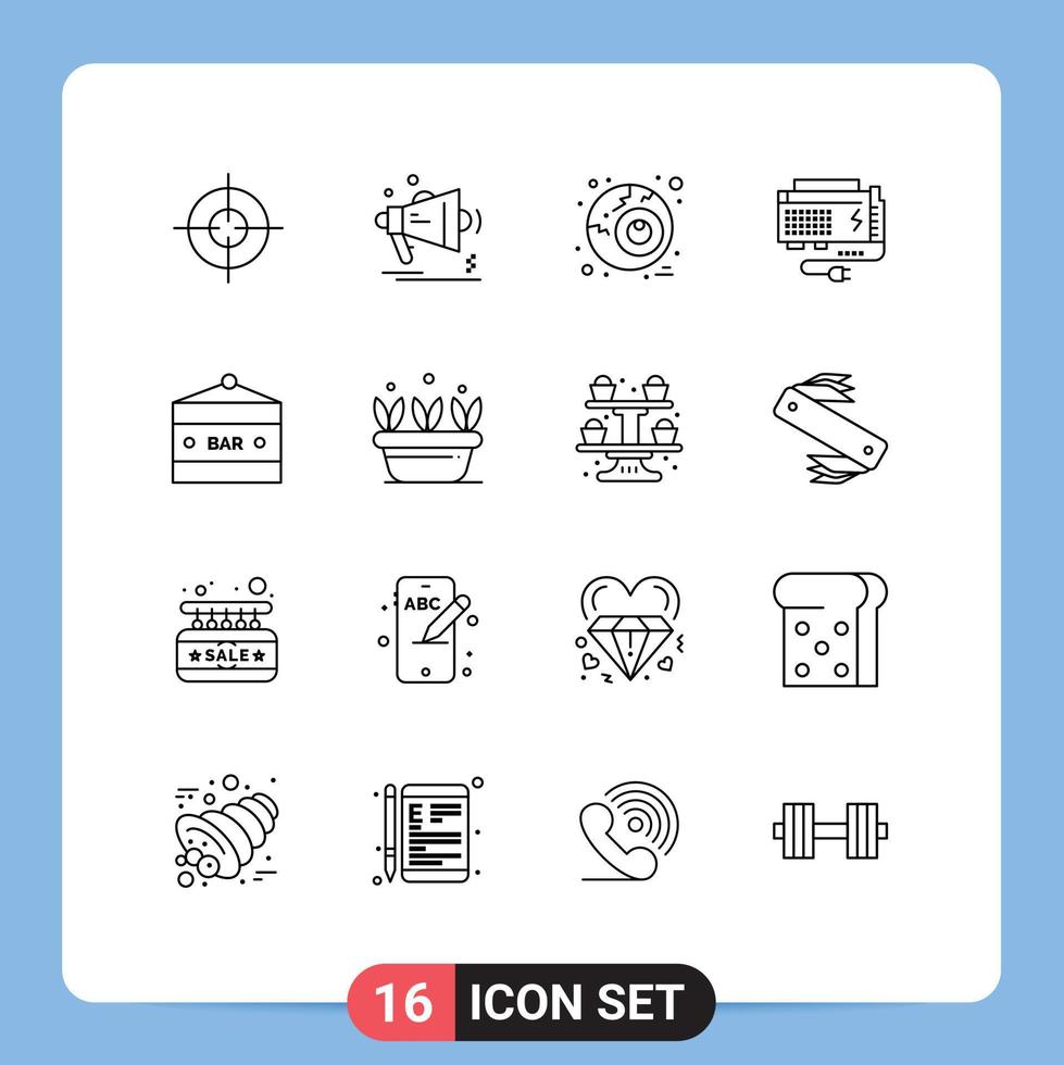 Set of 16 Commercial Outlines pack for bar sign source eye power battery Editable Vector Design Elements