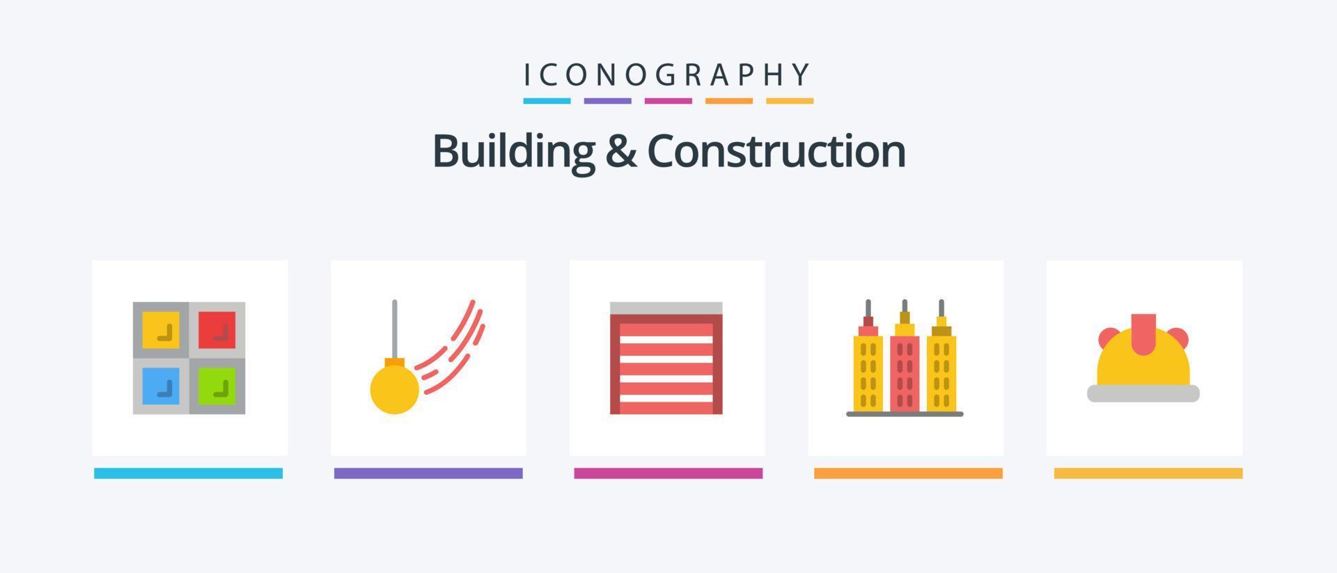 Building And Construction Flat 5 Icon Pack Including helmet. building. door. tower. building. Creative Icons Design vector