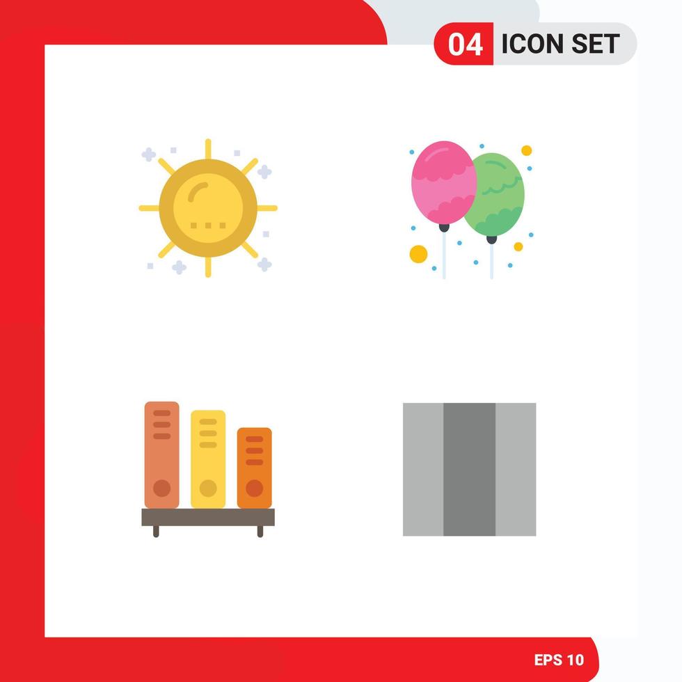 4 User Interface Flat Icon Pack of modern Signs and Symbols of heat celebrate sunlight decoration library Editable Vector Design Elements