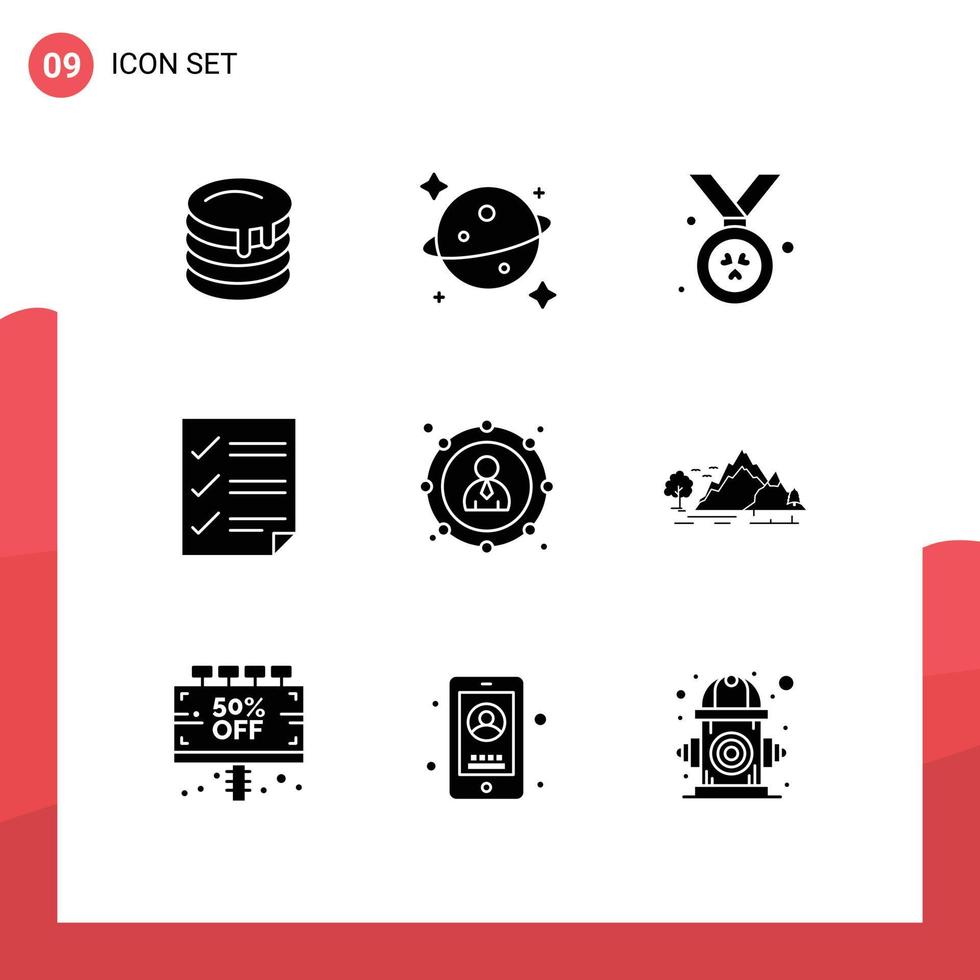 Pictogram Set of 9 Simple Solid Glyphs of leader banking madel report document Editable Vector Design Elements