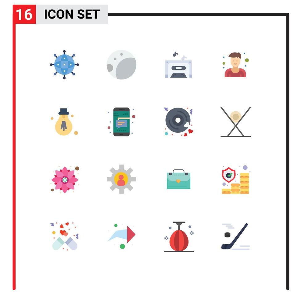 Group of 16 Flat Colors Signs and Symbols for mobile motivation sound light sportsman Editable Pack of Creative Vector Design Elements