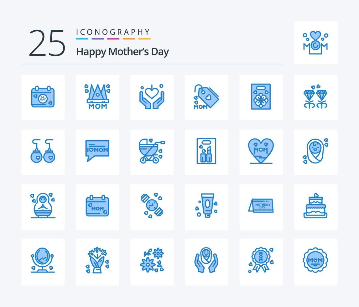 Happy Mothers Day 25 Blue Color icon pack including love. mother. hands. mom. tag vector