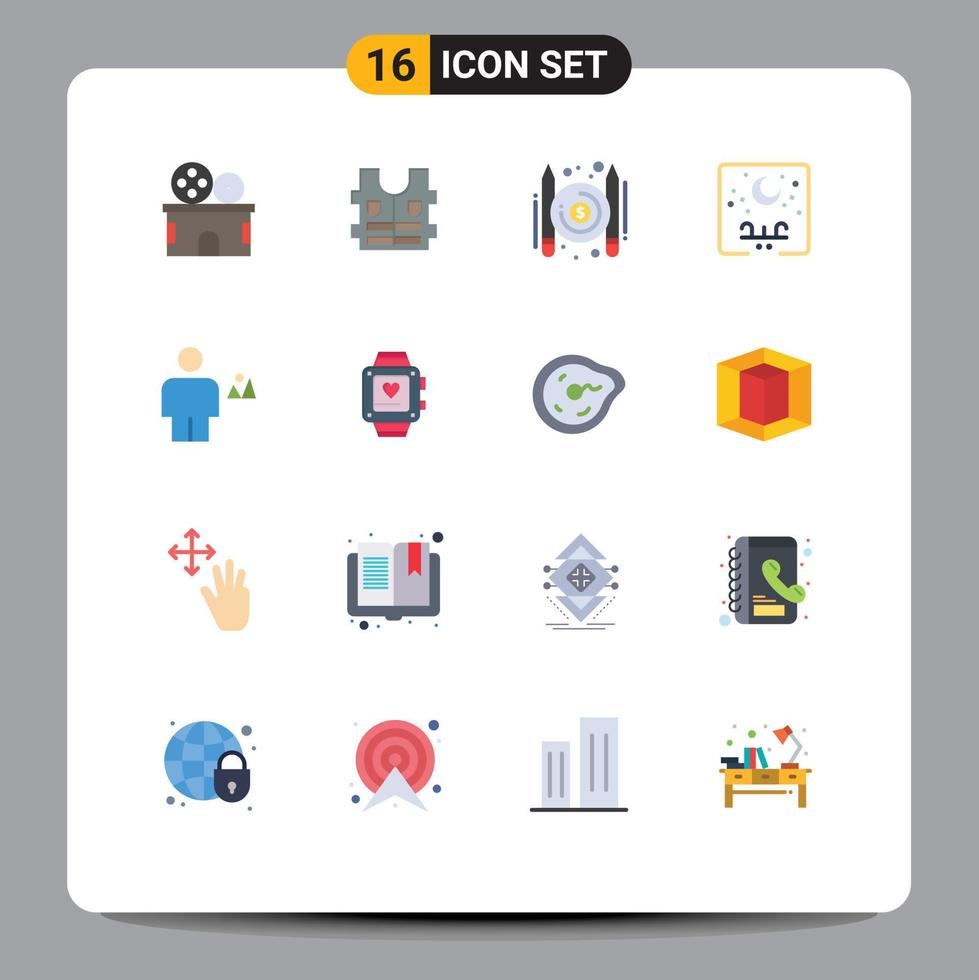 Set of 16 Modern UI Icons Symbols Signs for body moon paid arabic typography Editable Pack of Creative Vector Design Elements
