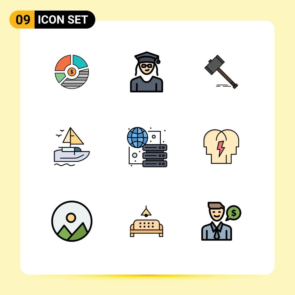 Pictogram Set of 9 Simple Filledline Flat Colors of legal hammer education gavel auction Editable Vector Design Elements