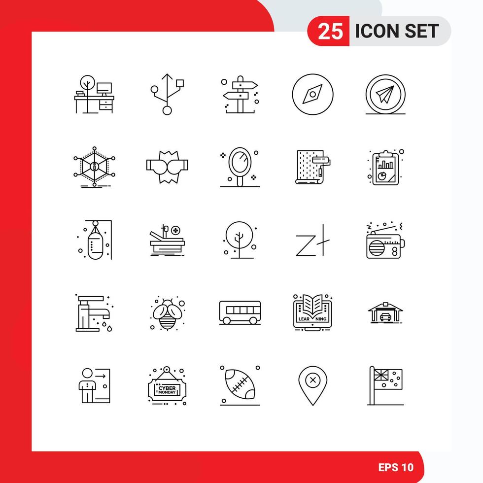 Universal Icon Symbols Group of 25 Modern Lines of paper plane launch decision fly navigation Editable Vector Design Elements