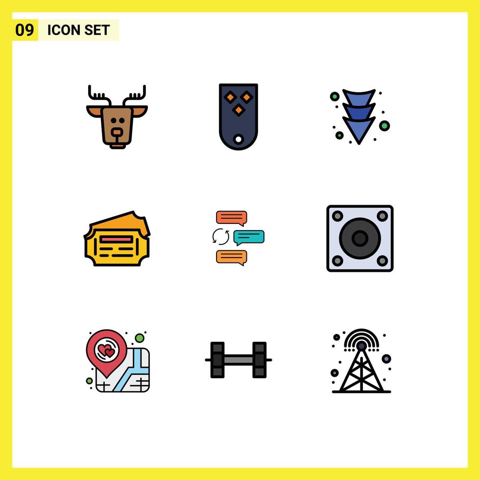 Universal Icon Symbols Group of 9 Modern Filledline Flat Colors of conversation chat three station train Editable Vector Design Elements