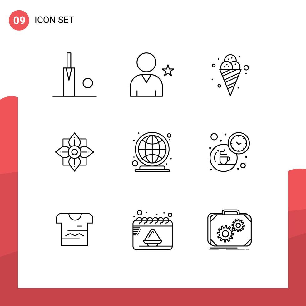 Modern Set of 9 Outlines and symbols such as worldwide earth food chinese decoration Editable Vector Design Elements