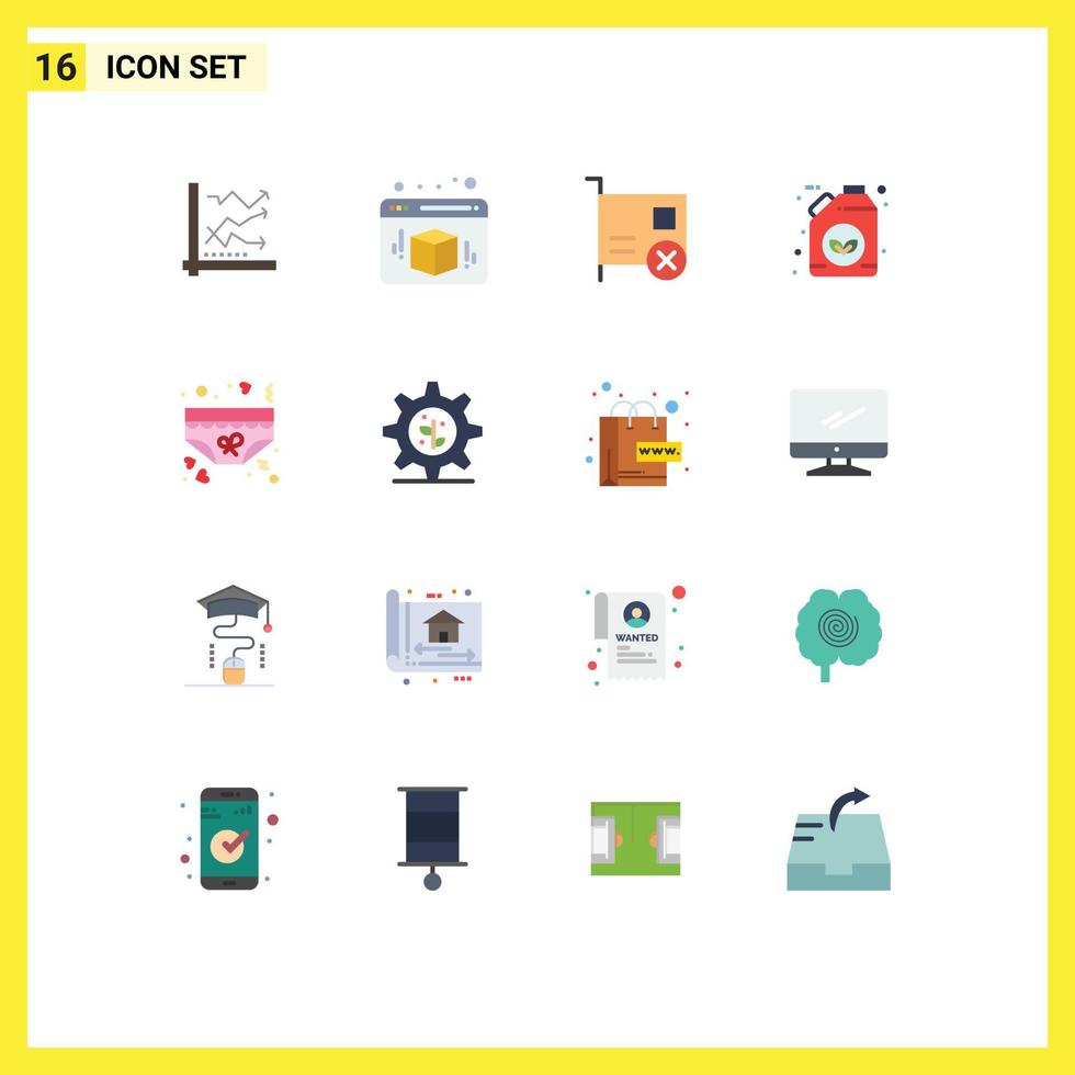 Pack of 16 creative Flat Colors of green ecology web bio hardware Editable Pack of Creative Vector Design Elements