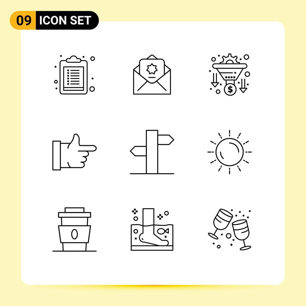 9 Universal Outline Signs Symbols of signal arrows filter address thumbs up Editable Vector Design Elements