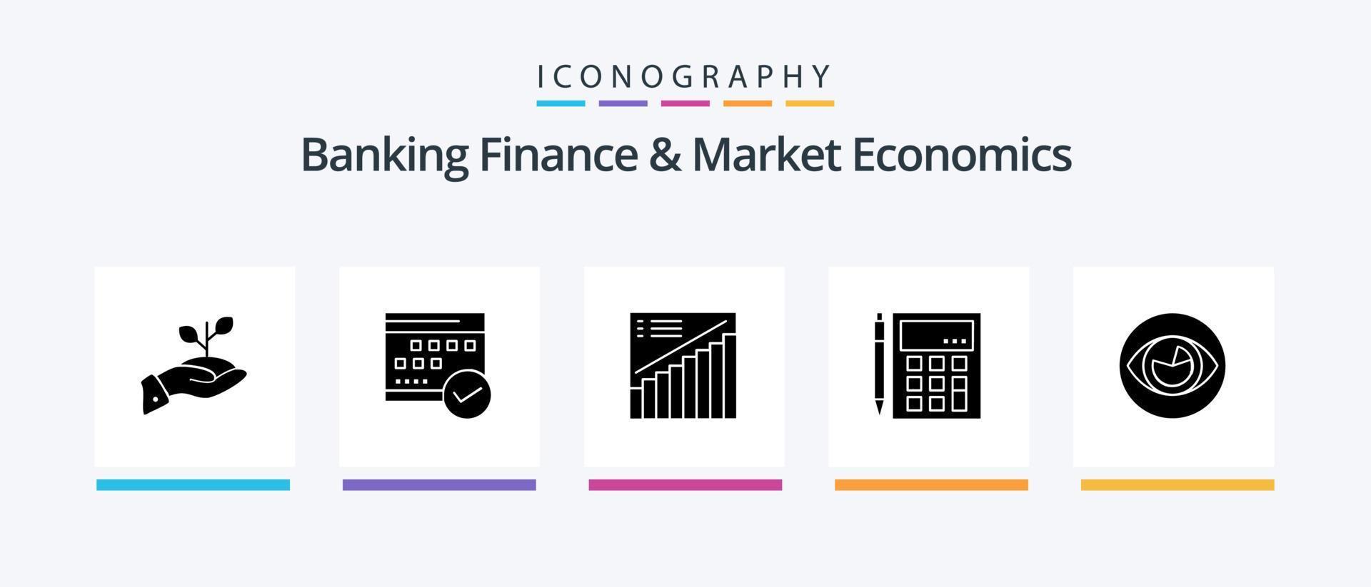 Banking Finance And Market Economics Glyph 5 Icon Pack Including presentation. graph. approved. chart. plan. Creative Icons Design vector