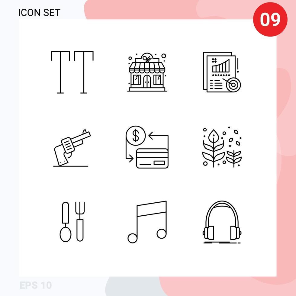 Modern Set of 9 Outlines and symbols such as cashless card metrics american hand Editable Vector Design Elements