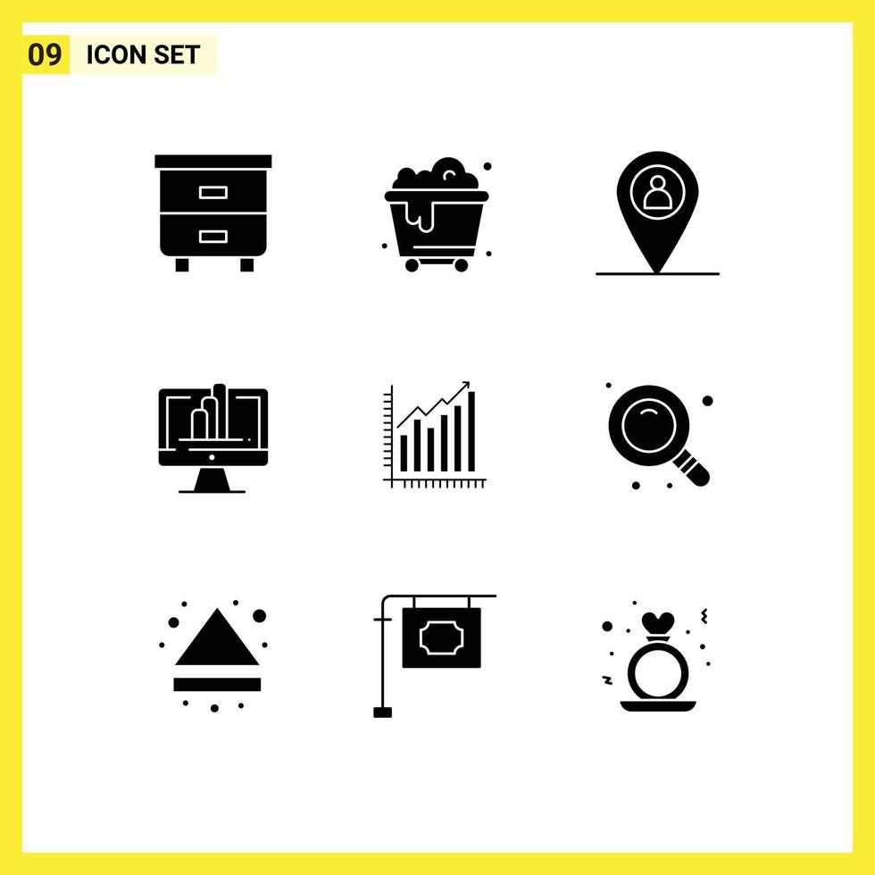 Pack of 9 creative Solid Glyphs of diagram analytics map graph shart Editable Vector Design Elements