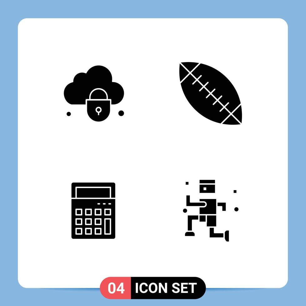 4 Solid Glyph concept for Websites Mobile and Apps internet math security sport exercise Editable Vector Design Elements