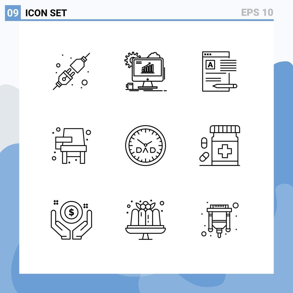 Pack of 9 Modern Outlines Signs and Symbols for Web Print Media such as school education document desk report Editable Vector Design Elements