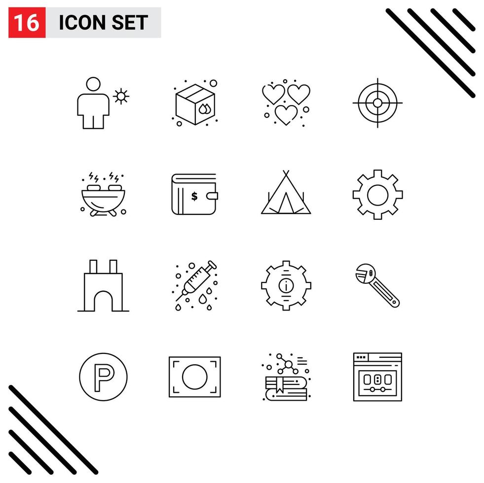Stock Vector Icon Pack of 16 Line Signs and Symbols for food target print interface play Editable Vector Design Elements