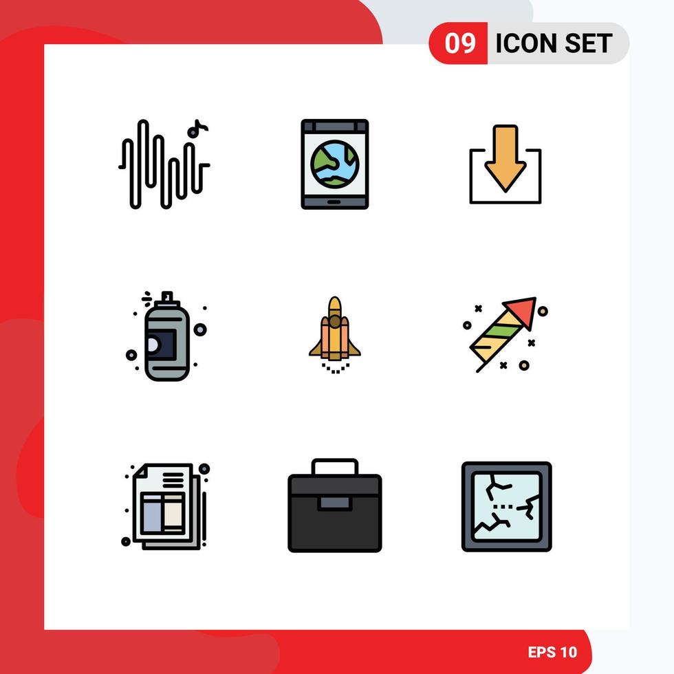 Modern Set of 9 Filledline Flat Colors Pictograph of marketing launch arrow paint art Editable Vector Design Elements