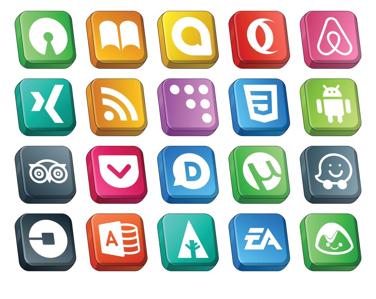 20 social medios de comunicación icono paquete incluso coche waze css utorrent bolsillo vector