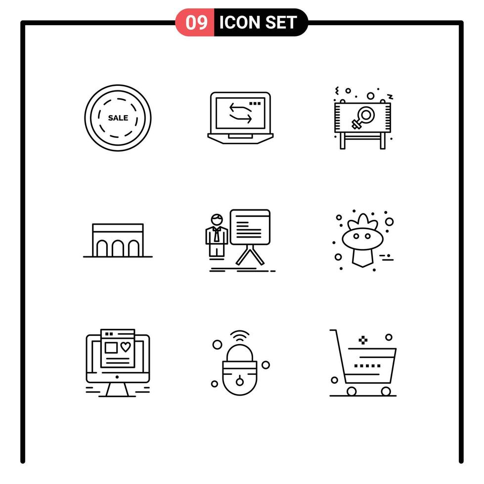 Group of 9 Outlines Signs and Symbols for monument columns ad architecture sign Editable Vector Design Elements