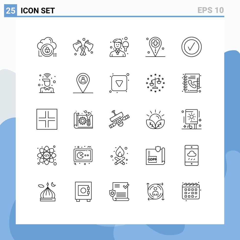 Stock Vector Icon Pack of 25 Line Signs and Symbols for medical location avatar hospital racket Editable Vector Design Elements