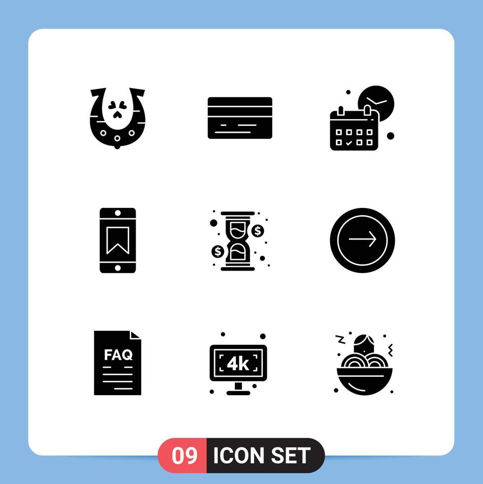 Stock Vector Icon Pack of 9 Line Signs and Symbols for loading glass date device achievements Editable Vector Design Elements