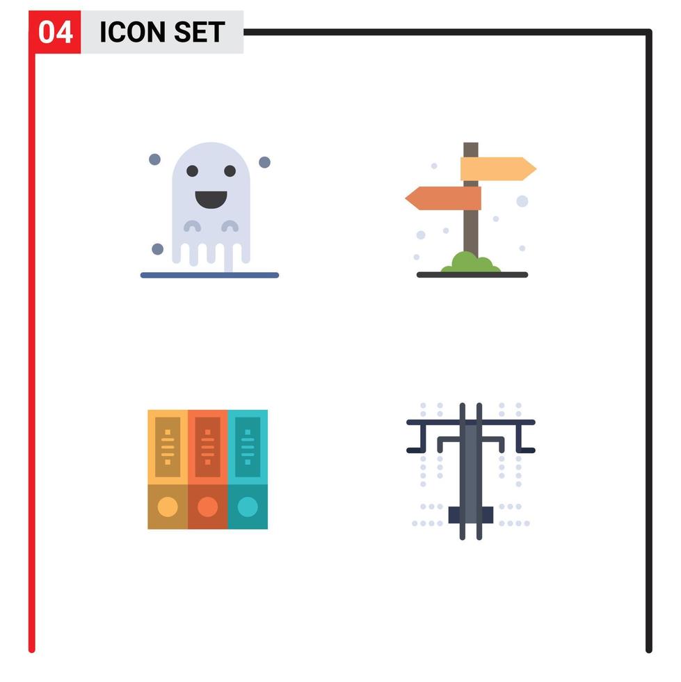 Group of 4 Modern Flat Icons Set for ghost archive scary direction database Editable Vector Design Elements