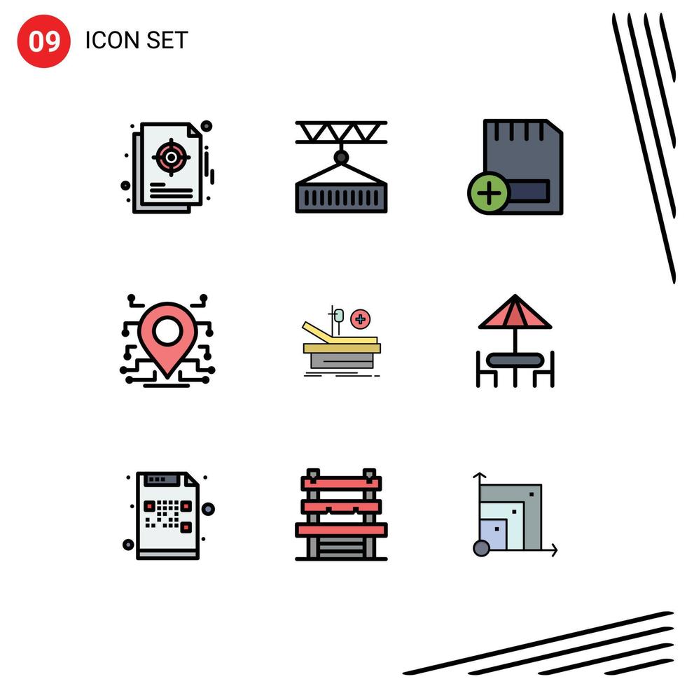 Set of 9 Commercial Filledline Flat Colors pack for secure location shipping hardware computers Editable Vector Design Elements