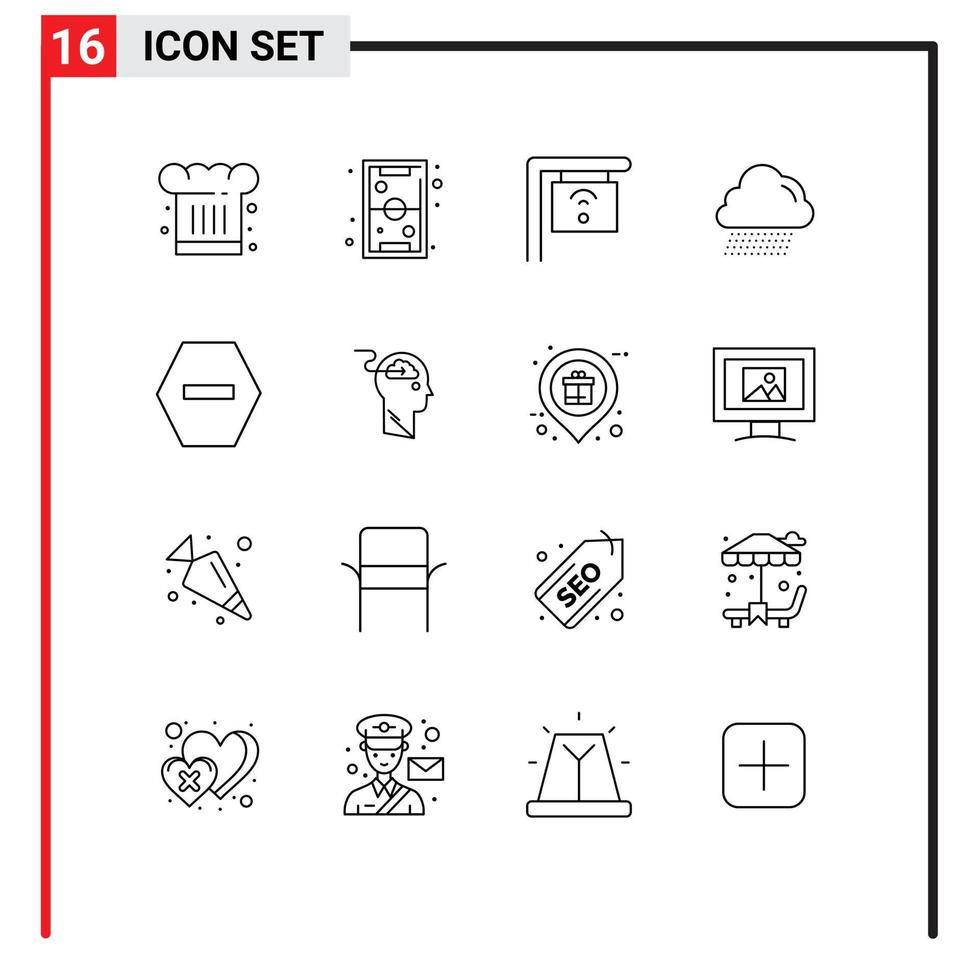Modern Set of 16 Outlines Pictograph of denied canada play rain sign Editable Vector Design Elements