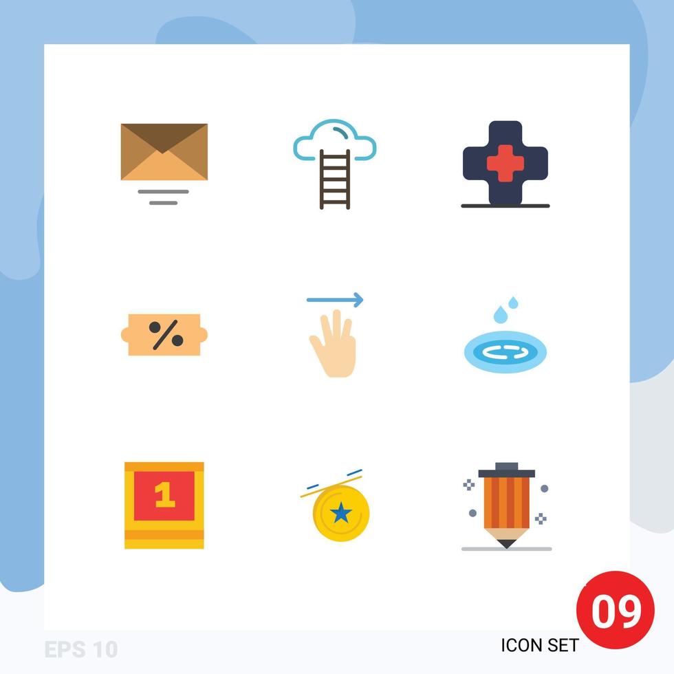 conjunto de 9 9 moderno ui íconos símbolos señales para lluvia arriba médico mano cursor rebaja editable vector diseño elementos