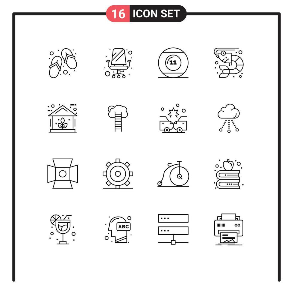 Pack of 16 Modern Outlines Signs and Symbols for Web Print Media such as energy sea ball food sports Editable Vector Design Elements