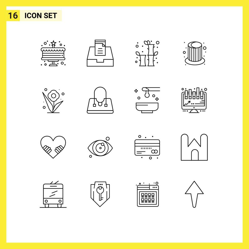 Group of 16 Outlines Signs and Symbols for spring plant chinese flower party Editable Vector Design Elements