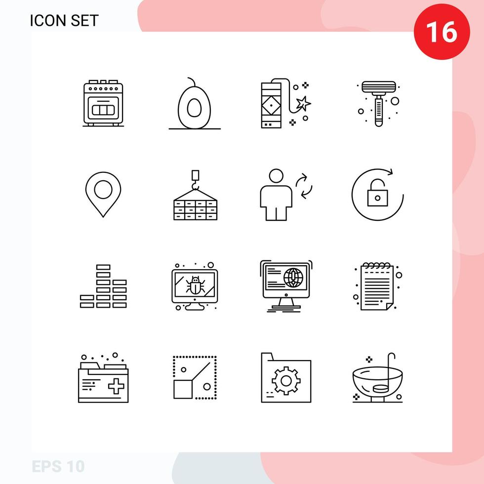 Pack of 16 creative Outlines of world location celebration map shaver Editable Vector Design Elements