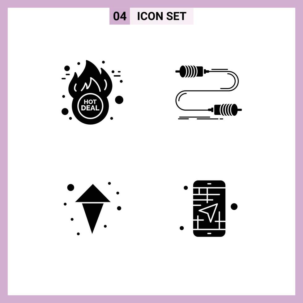 Set of 4 Commercial Solid Glyphs pack for cyber arrow hot deal interaction up Editable Vector Design Elements