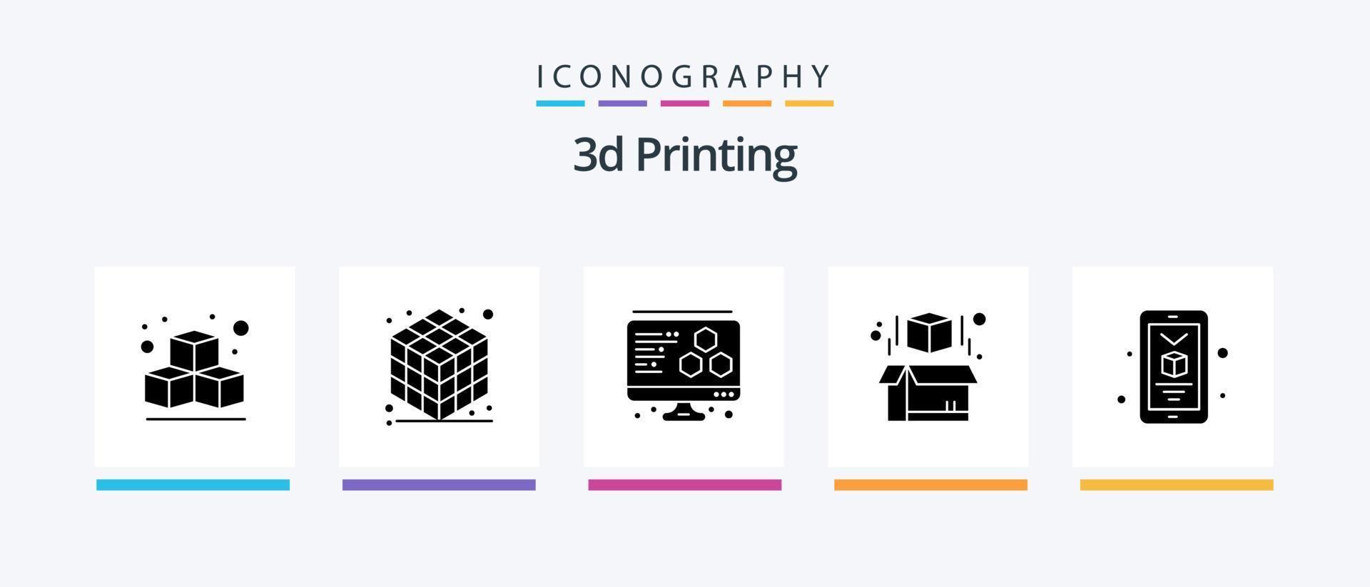 3d Printing Glyph 5 Icon Pack Including smartphone. mobile. printing. 3d. model. Creative Icons Design vector