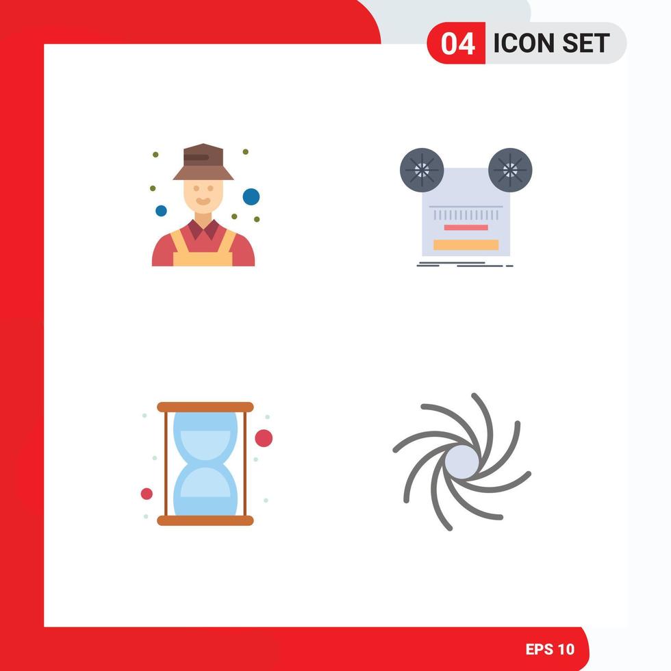Group of 4 Flat Icons Signs and Symbols for avatar efficiency detect retro time Editable Vector Design Elements