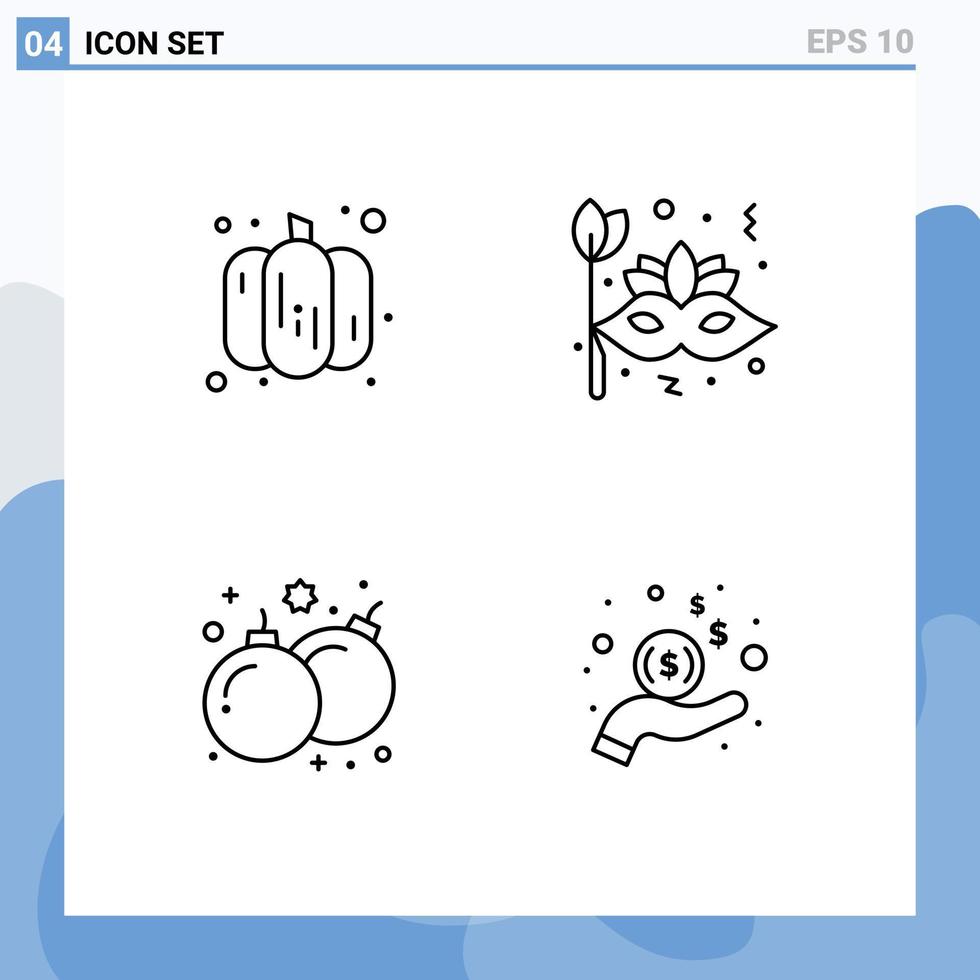 Set of 4 Modern UI Icons Symbols Signs for food fun mask face play Editable Vector Design Elements